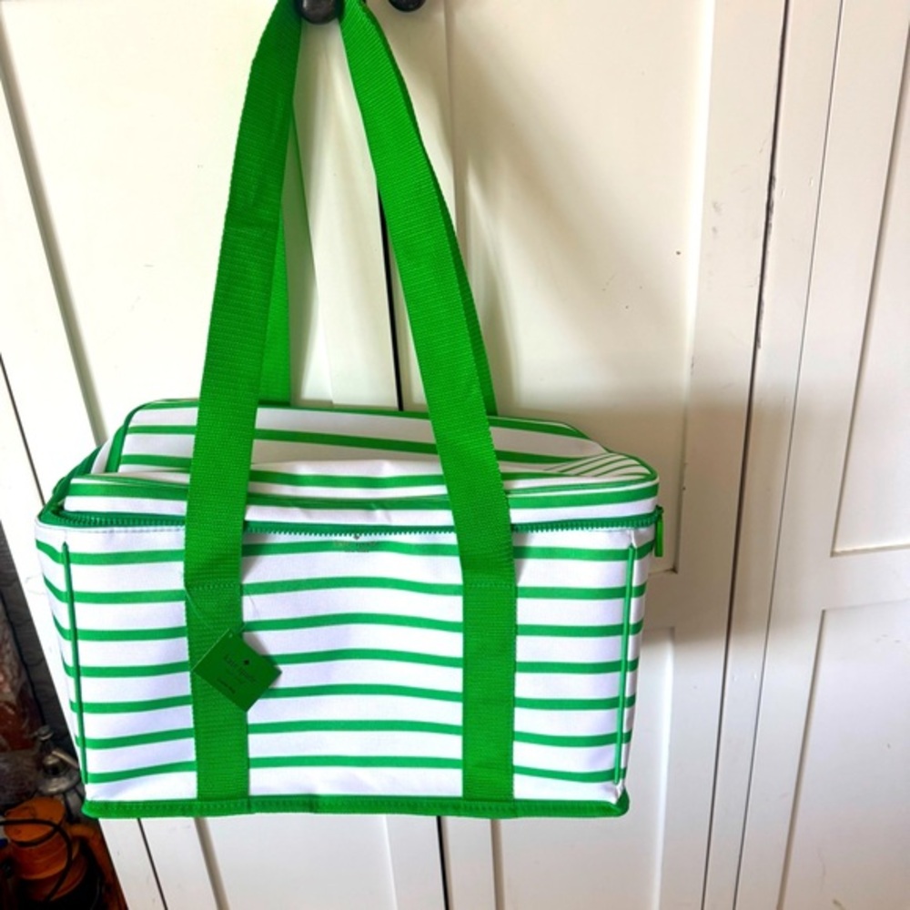 Green & White Striped insulated Tote Bag by Kate Spade ♠️ sturdy handles/zipper